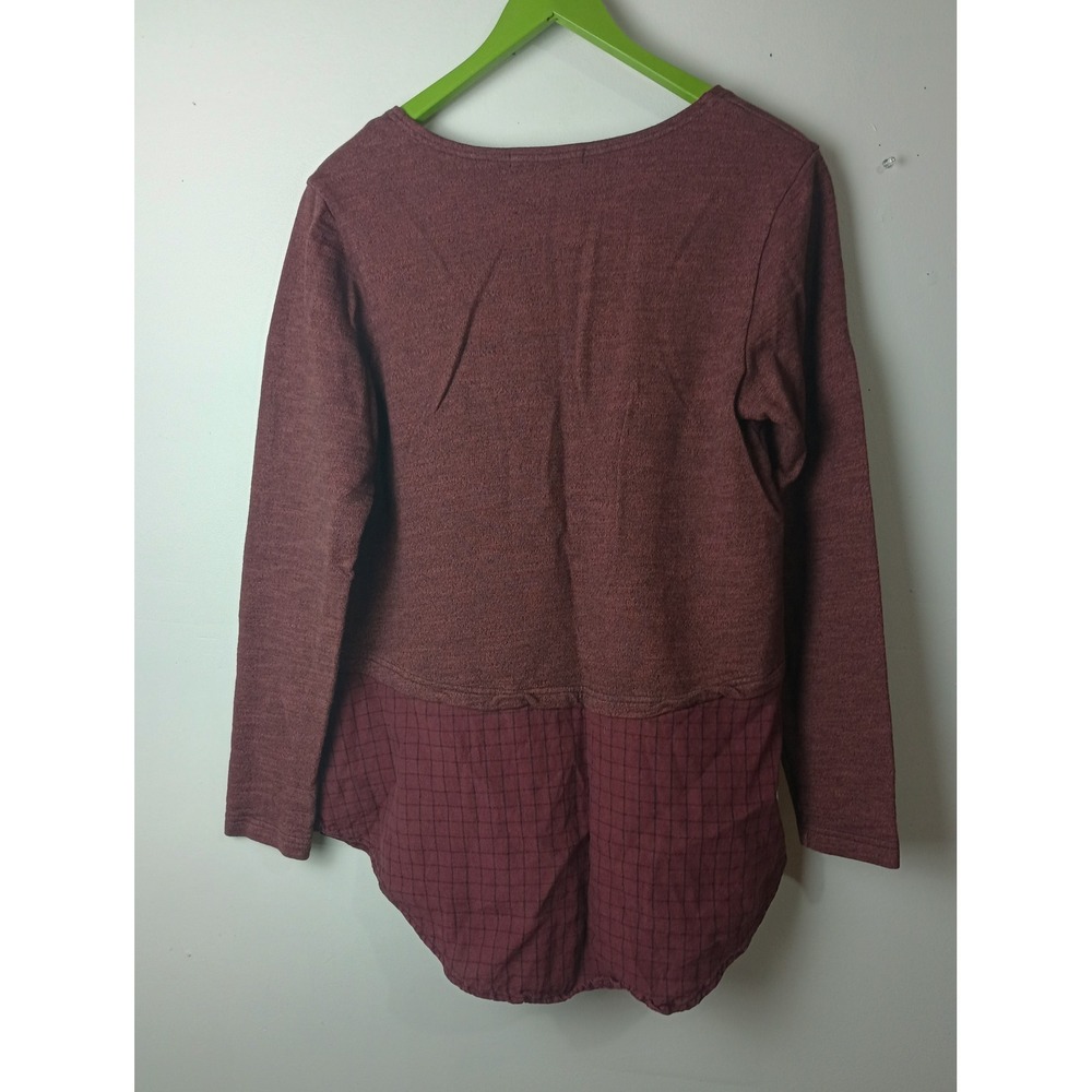 Cut Loose Womens Burgundy Lagenlook Mixed Media Linen Hem Top Size M 0227876 - Picture 6 of 6